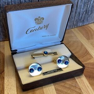 Century | Vintage | Austrian Blue | Golden |Cufflinks & Tie Clip Set | W Box